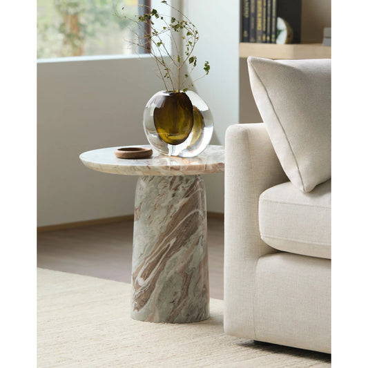 Portola End Table by Becki Owens x Surya in beige. Made from marble in a unique style.