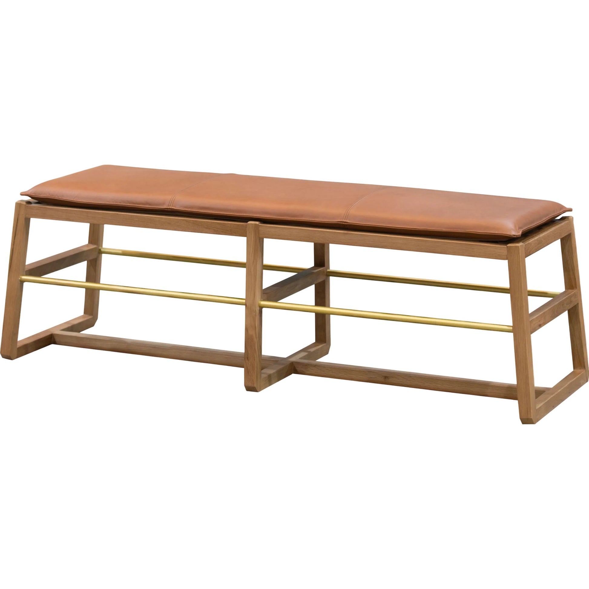 Richie Bench by Becki Owens x Surya in brown, brass. Made from leather, oak, iron in a unique style.