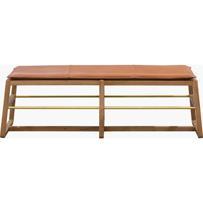 Richie Bench by Becki Owens x Surya in brown, brass. Made from leather, oak, iron in a unique style.