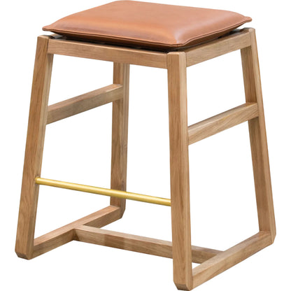 Richie Counter Stool by Becki Owens x Surya in brown, brass. Made from leather, oak, iron in a unique style.