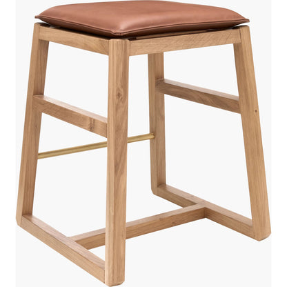 Richie Counter Stool by Becki Owens x Surya in brown, brass. Made from leather, oak, iron in a unique style.