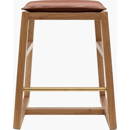 Richie Counter Stool by Becki Owens x Surya in brown, brass. Made from leather, oak, iron in a unique style.