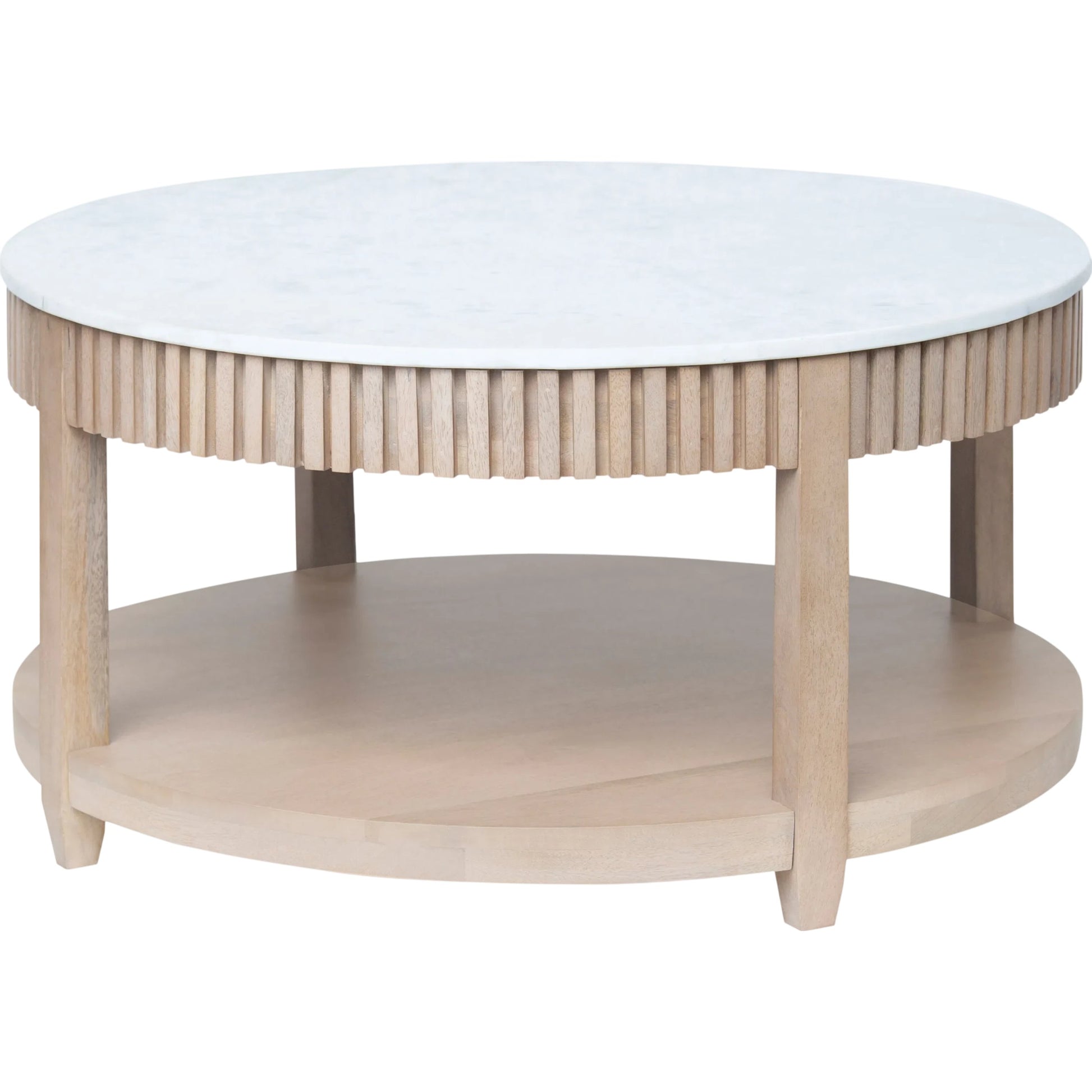 Rosemary Coffee Table by Becki Owens x Livabliss in top: white; base: clear and natural, washed, lacquered. Made from marble, mango wood in a transitional style.