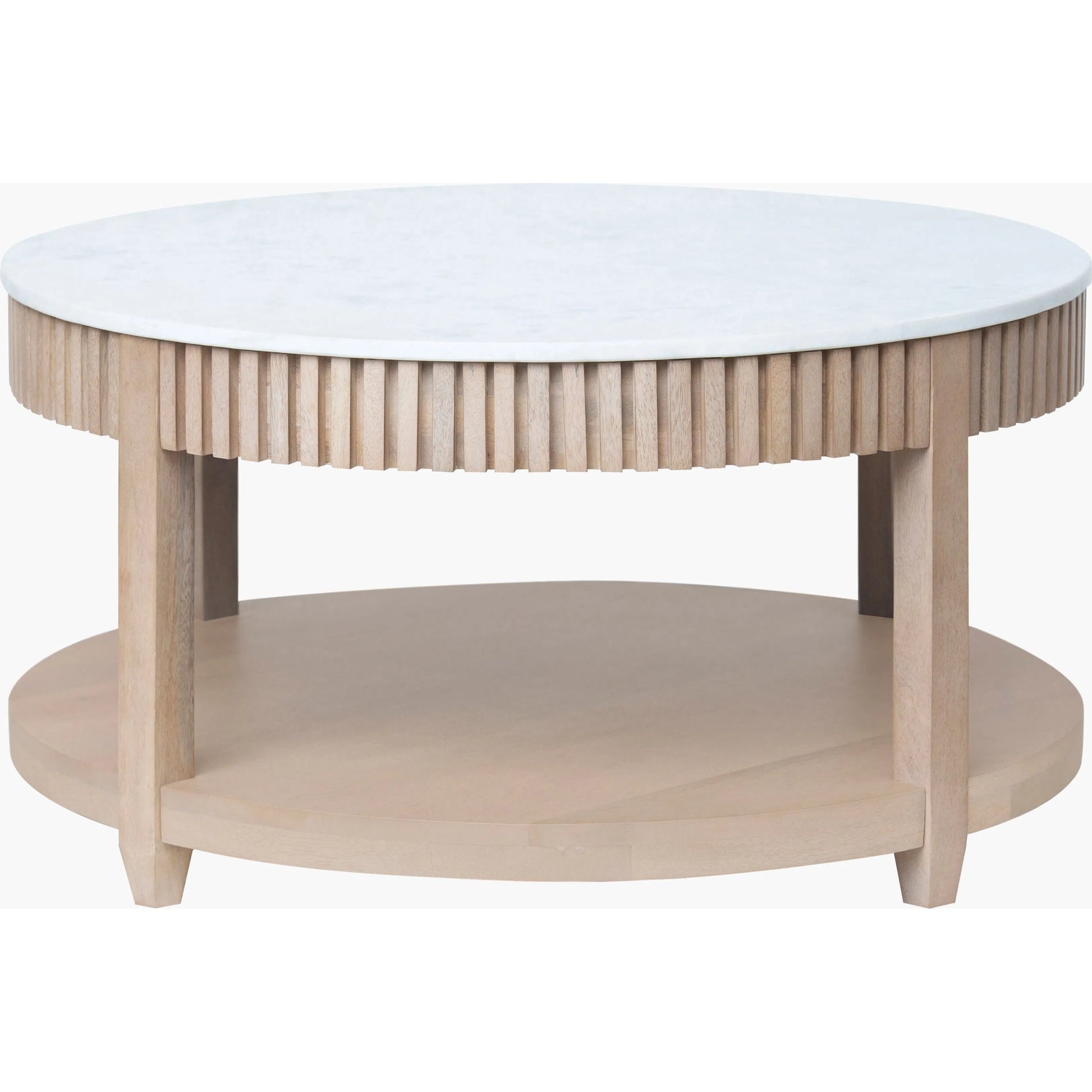 Rosemary Coffee Table by Becki Owens x Livabliss in top: white; base: clear and natural, washed, lacquered. Made from marble, mango wood in a transitional style.