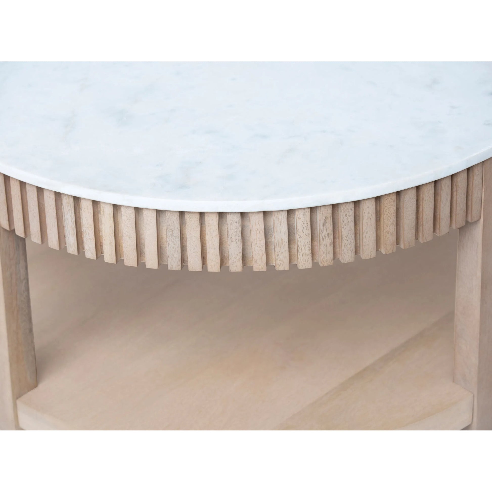 Rosemary Coffee Table by Becki Owens x Livabliss in top: white; base: clear and natural, washed, lacquered. Made from marble, mango wood in a transitional style.