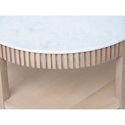 Rosemary Coffee Table by Becki Owens x Livabliss in top: white; base: clear and natural, washed, lacquered. Made from marble, mango wood in a transitional style.