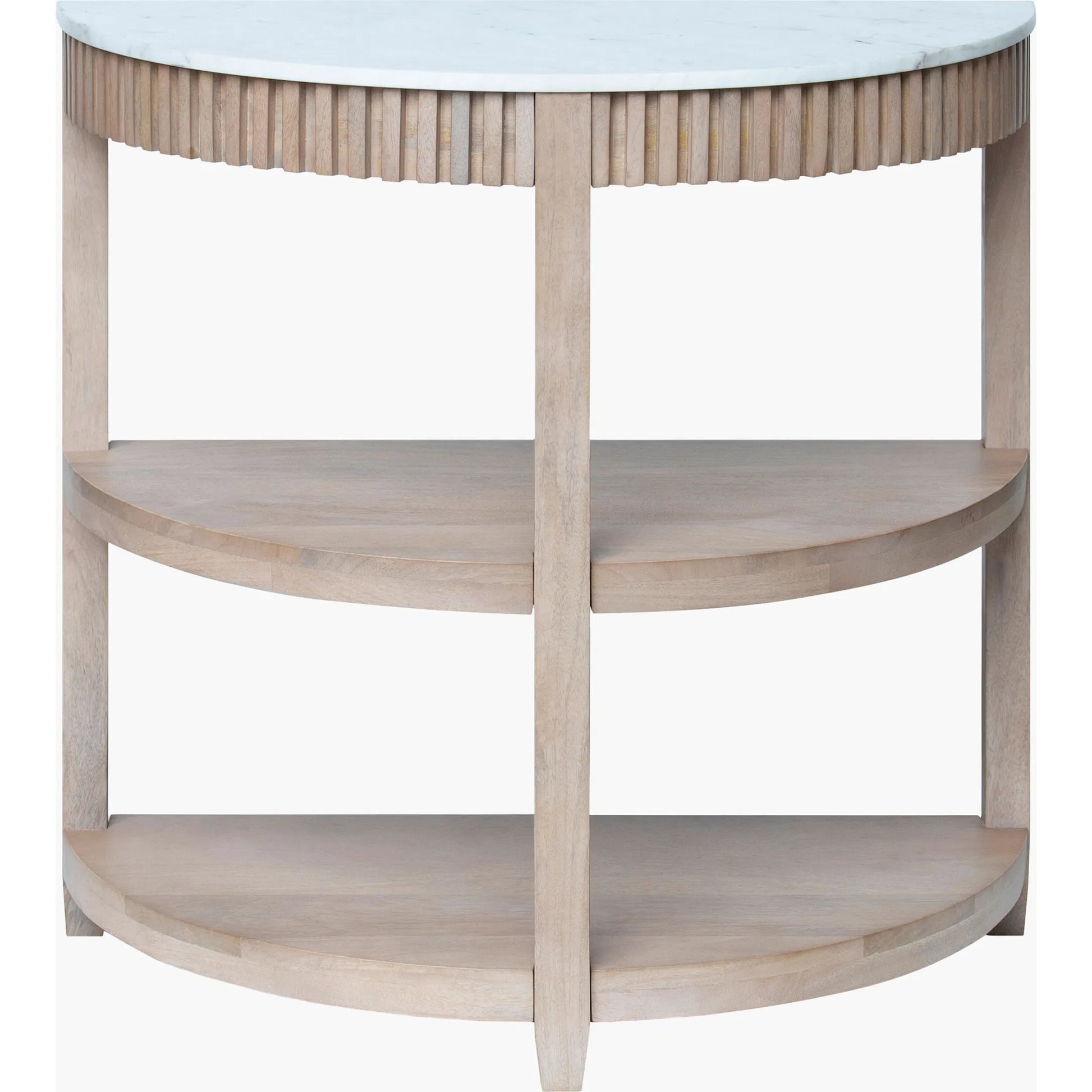 Rosemary Console Table by Becki Owens x Livabliss in top: white; base: clear and natural, washed, lacquered. Made from marble, mango wood in a transitional style.