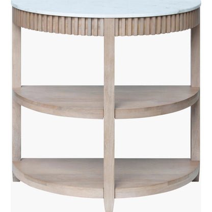 Rosemary Console Table by Becki Owens x Livabliss in top: white; base: clear and natural, washed, lacquered. Made from marble, mango wood in a transitional style.