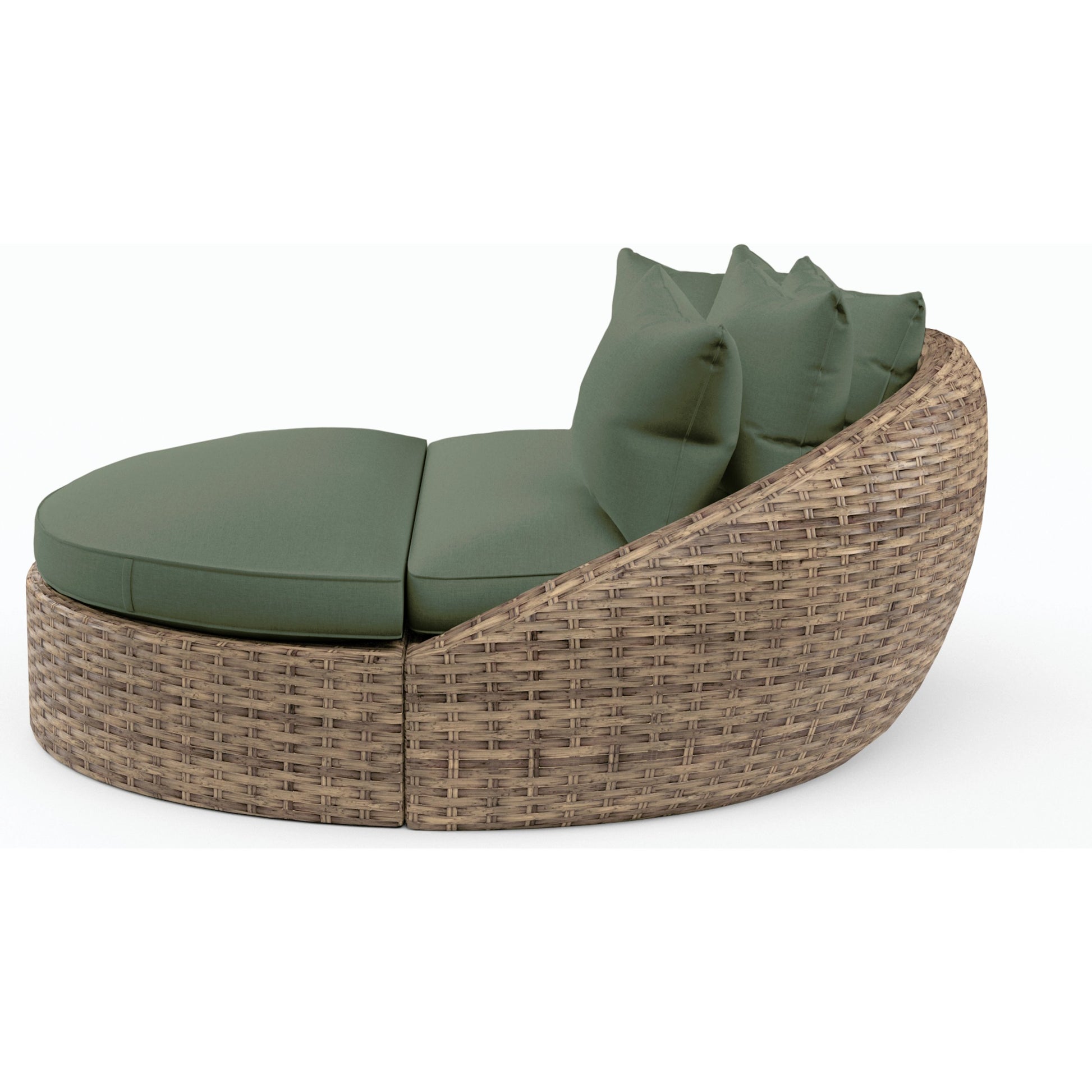 Havana Outdoor Round Daybed by Sunset West in tobacco. Made from resin wicker in a modern style.