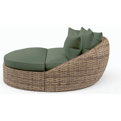 Havana Outdoor Round Daybed by Sunset West in tobacco. Made from resin wicker in a modern style.