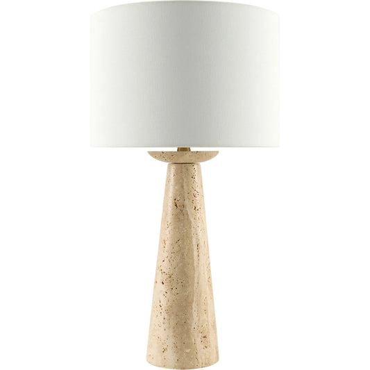 001 SI-2530617 | Primary Silo | Sabina Accent Floor Lamp by Becki Owens x Livabliss in metallic gold, translucent, yellow, white, gold, cream and natural, plated. Made from travertine, linen, polystyrene, iron in a unique style.
