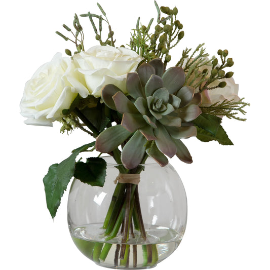 Belmonte Floral Bouquet & Vase by Uttermost. Made from polyester, ployfoam, plastic, glass in a cottage & farmhouse style.