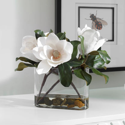 Middleton Magnolia Centerpiece by Uttermost in white. Made from polyfoam, plastic, stone, iron, glass in a transitional style.