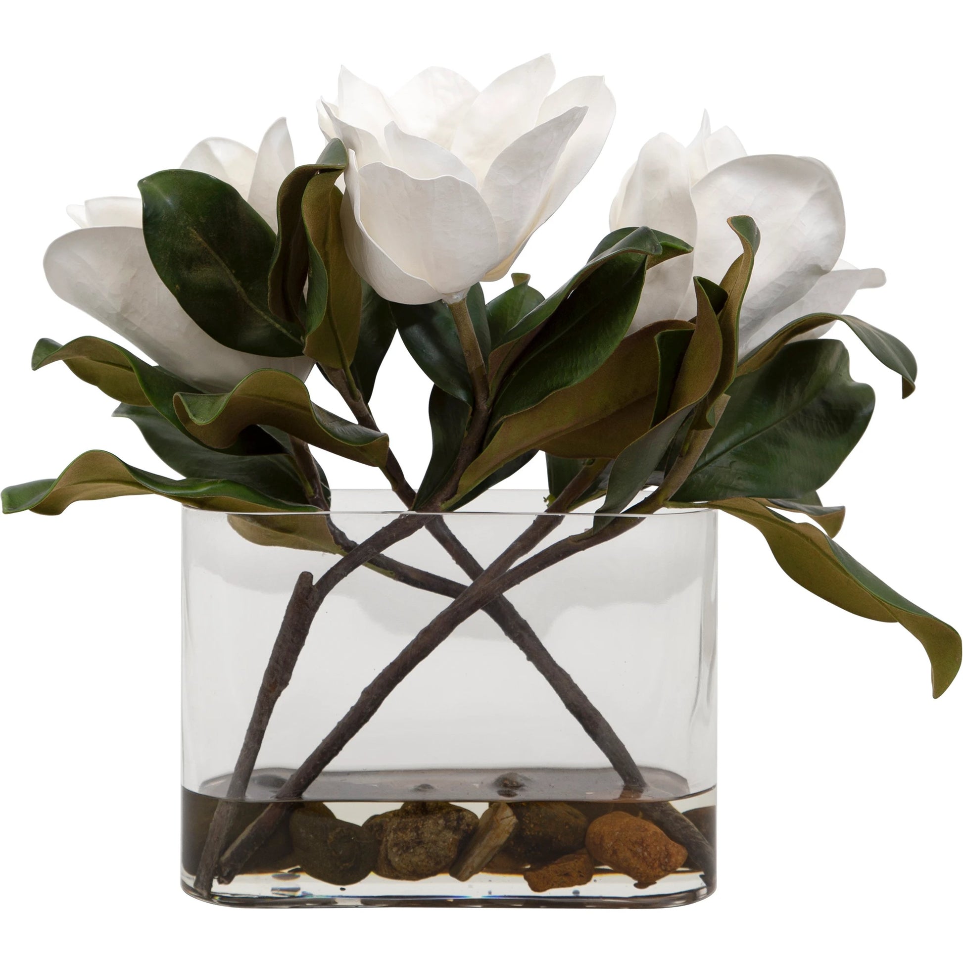 Middleton Magnolia Centerpiece by Uttermost in white. Made from polyfoam, plastic, stone, iron, glass in a transitional style.