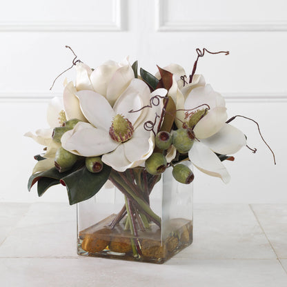 Dobbins Magnolia Bouquet by Uttermost. Made from polyfoam, plastic, stone, iron, glass in a modern style.