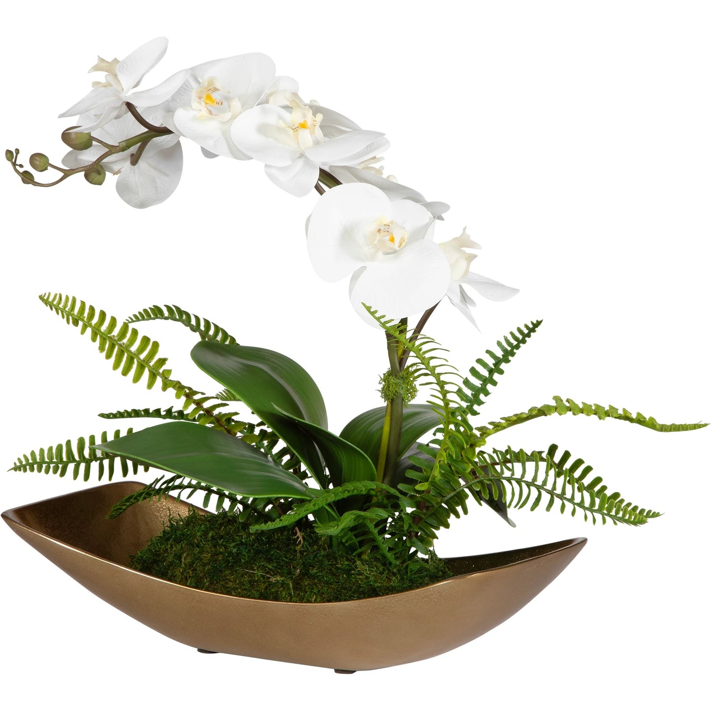 002 SI-2108130 | Primary Silo | Transcend Orchid Centerpiece by Uttermost in brass. Made from poly silk, latex, aluminum, foam in a modern style.