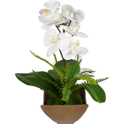 Transcend Orchid Centerpiece by Uttermost in brass. Made from poly silk, latex, aluminum, foam in a modern style.