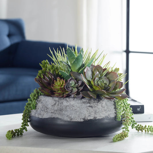 Gobi Succulent Centerpiece by Uttermost in dark iron. Made from plastic, cement, foam, glue, iron in a modern style.