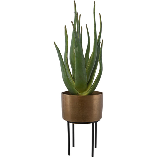 Arabia Aloe Planter by Uttermost in brass. Made from foam, aluminum, cement, iron in a modern style.