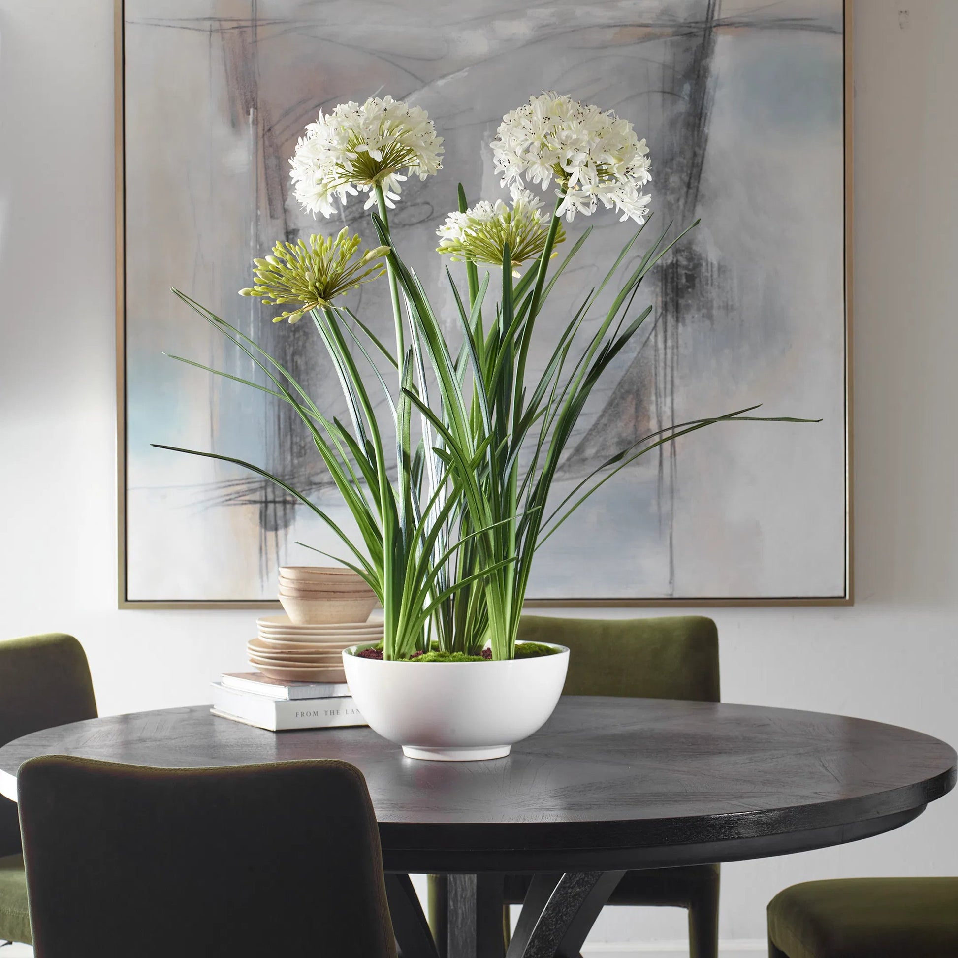 Purity Agapanthus Centerpiece by Uttermost in white. Made from polyester, plastic, polyfoam in a transitional style.