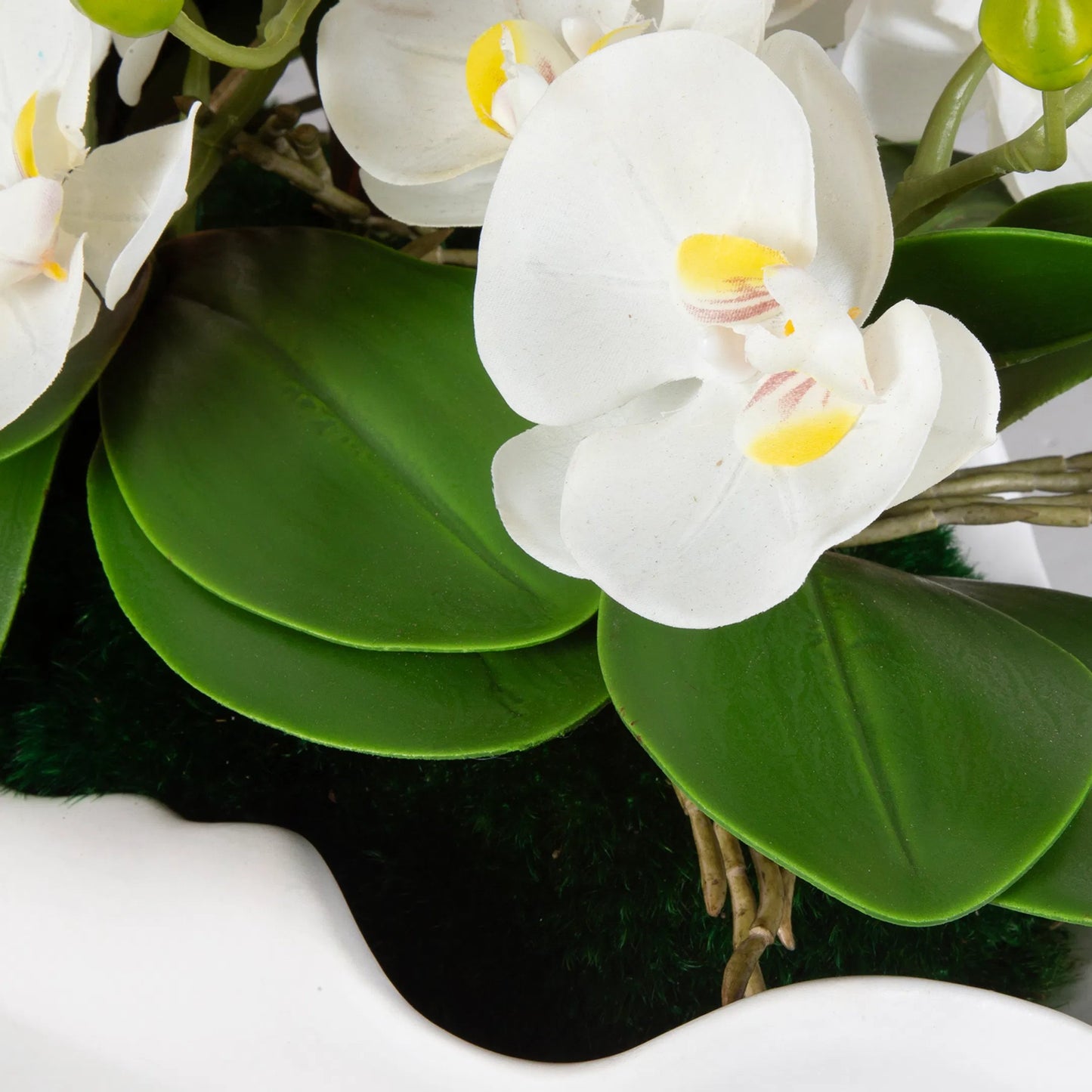002 SI-2295386 | Closeup | Opulence Orchid Centerpiece with Bowl by Uttermost in white. Made from ceramic, fabric, latex, foam, wire in a transitional style.