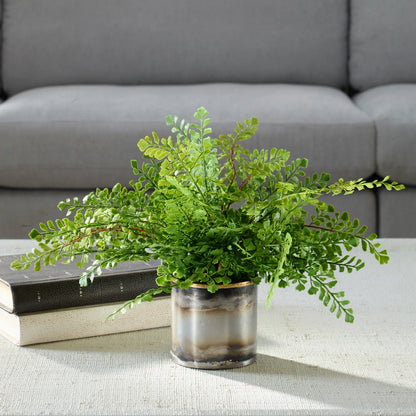 Maidenhair Fern in Oxidized Container by Uttermost in gold. Made from fabric, metal, foam, natural moss, wire in a eclectic & global style.