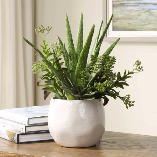 Sundown Succulent Accent Planter by Uttermost in white. Made from polyfoam, plastic, iron, ceramic in a unique style.