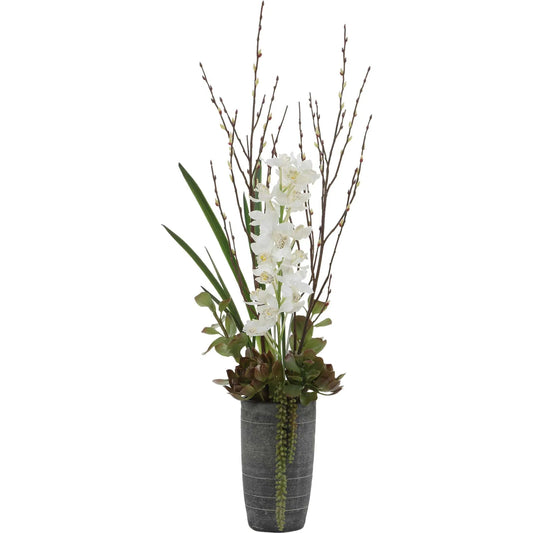 Eterna Orchid Centerpiece & Vase by Uttermost in black, green, white and charcoal. Made from polyester, plastic, iron, cement in a unique style.