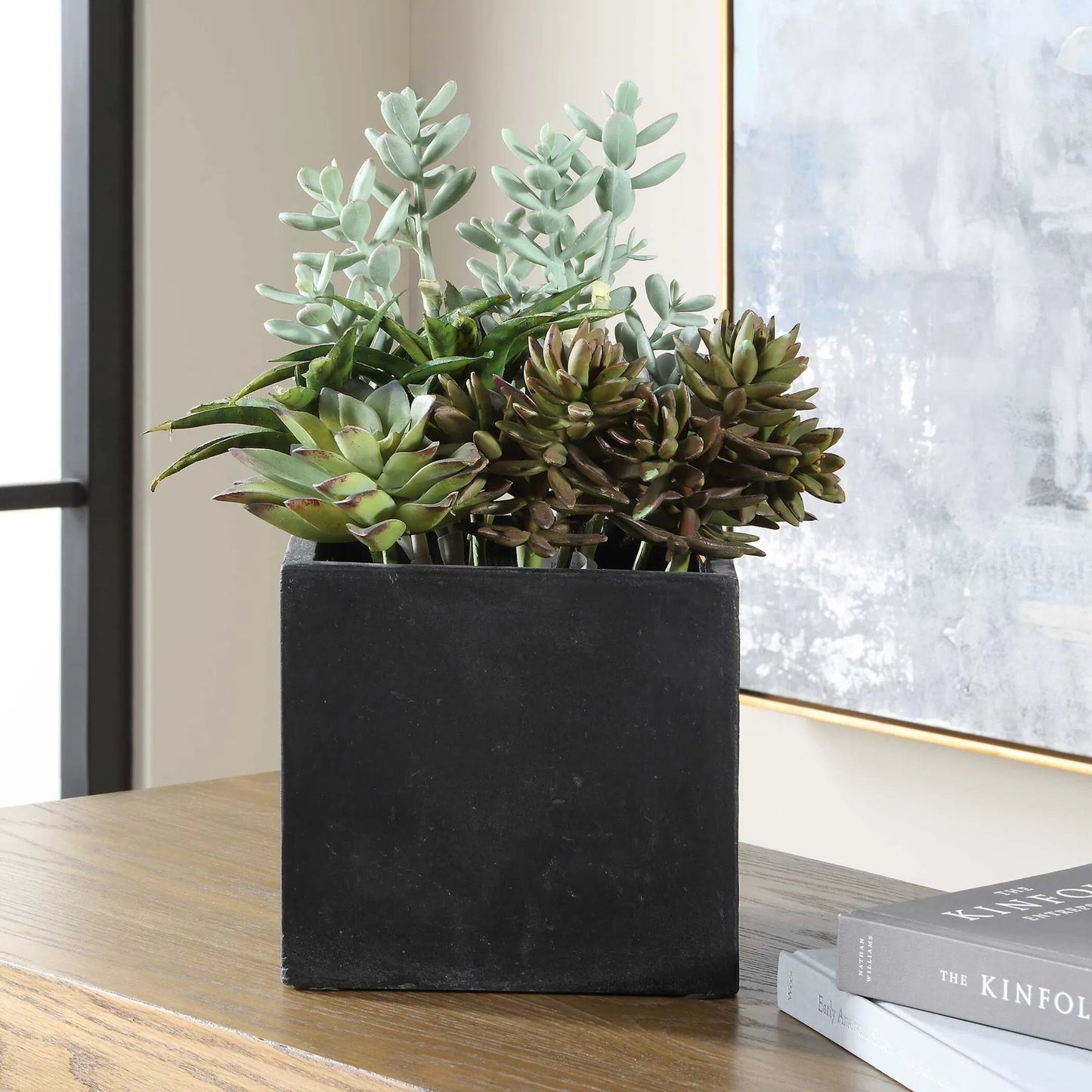 003 SI-2630818 | Lifestyle | Greystone Indoor/Outdoor Succulent by Uttermost in green and black. Made from plastic, polyfoam, iron, cement in a unique style.