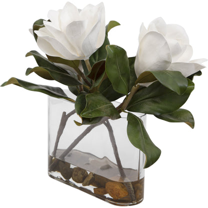Middleton Magnolia Centerpiece by Uttermost in white. Made from polyfoam, plastic, stone, iron, glass in a transitional style.