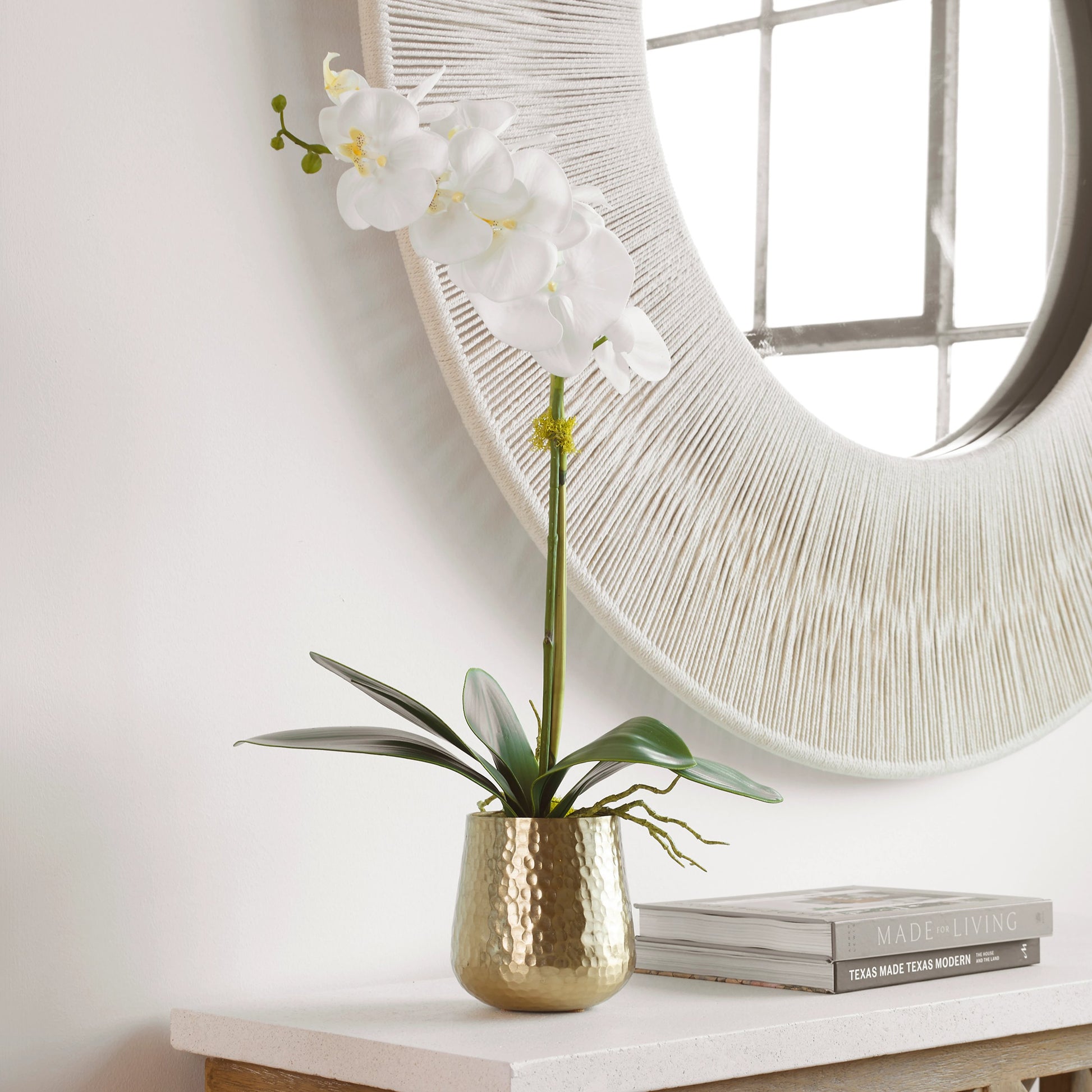 Cami Orchid I by Uttermost in brass. Made from polyester, metal, foam, bamboo in a traditional style.