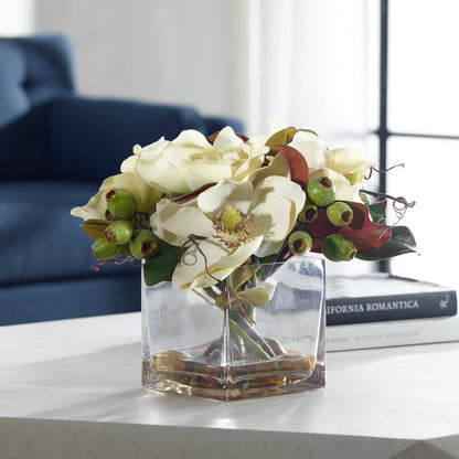 Dobbins Magnolia Bouquet by Uttermost. Made from polyfoam, plastic, stone, iron, glass in a modern style.