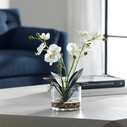 Glory Orchid by Uttermost in white. Made from polyester, plastic, iron, stone, glass in a modern style.