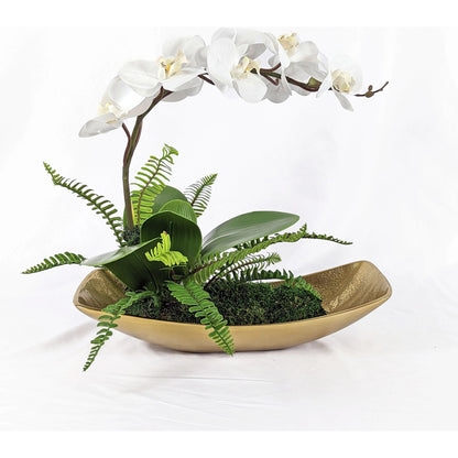 Transcend Orchid Centerpiece by Uttermost in brass. Made from poly silk, latex, aluminum, foam in a modern style.
