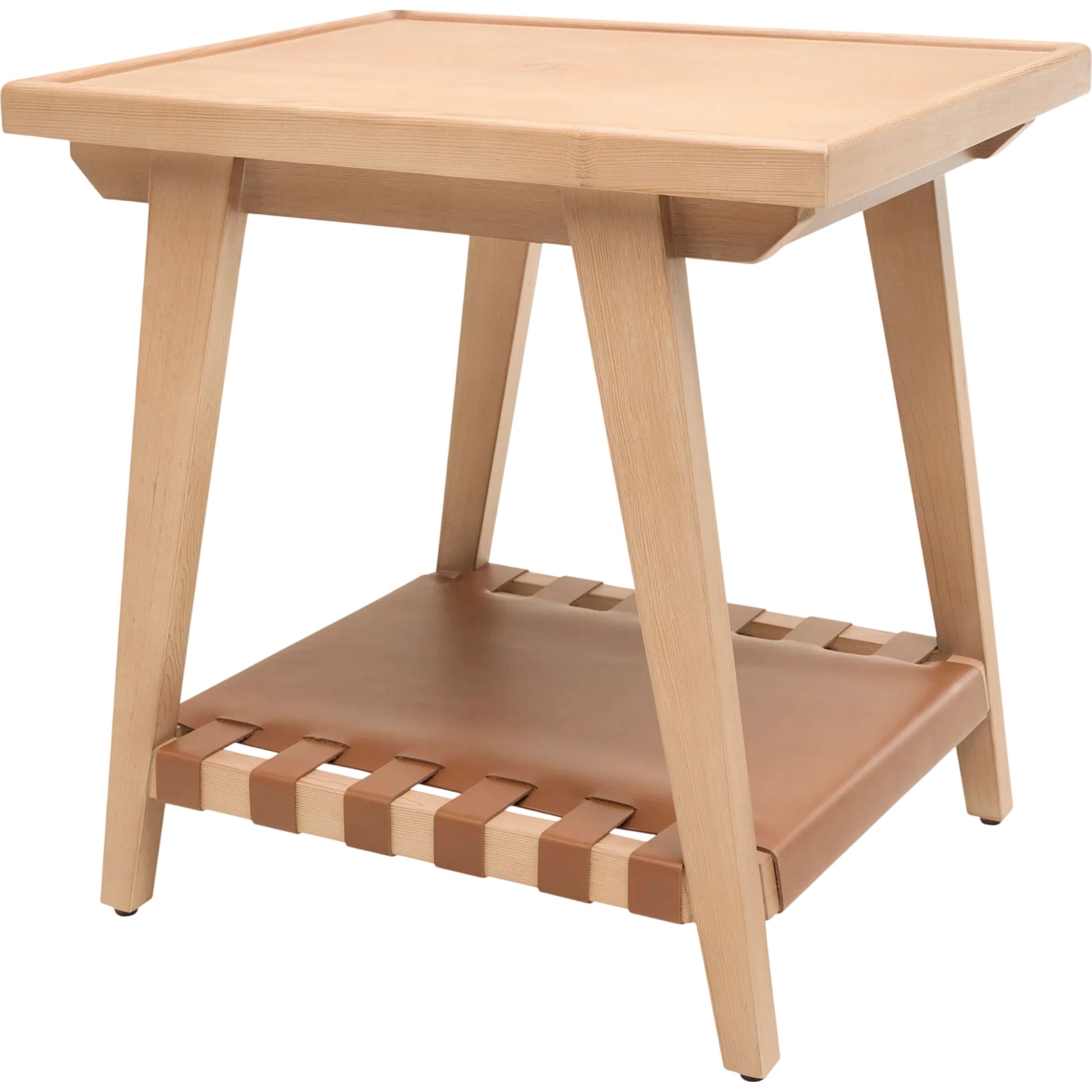 Taft End Table by Becki Owens x Surya in beige, brown. Made from hemlock, leather wrapped in a unique style.