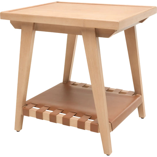 Taft End Table by Becki Owens x Surya in beige, brown. Made from hemlock, leather wrapped in a unique style.