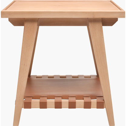 Taft End Table by Becki Owens x Surya in beige, brown. Made from hemlock, leather wrapped in a unique style.