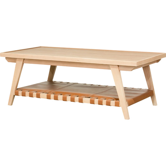 Taft Coffee Table by Becki Owens x Surya in beige, brown. Made from hemlock, leather wrapped in a unique style.