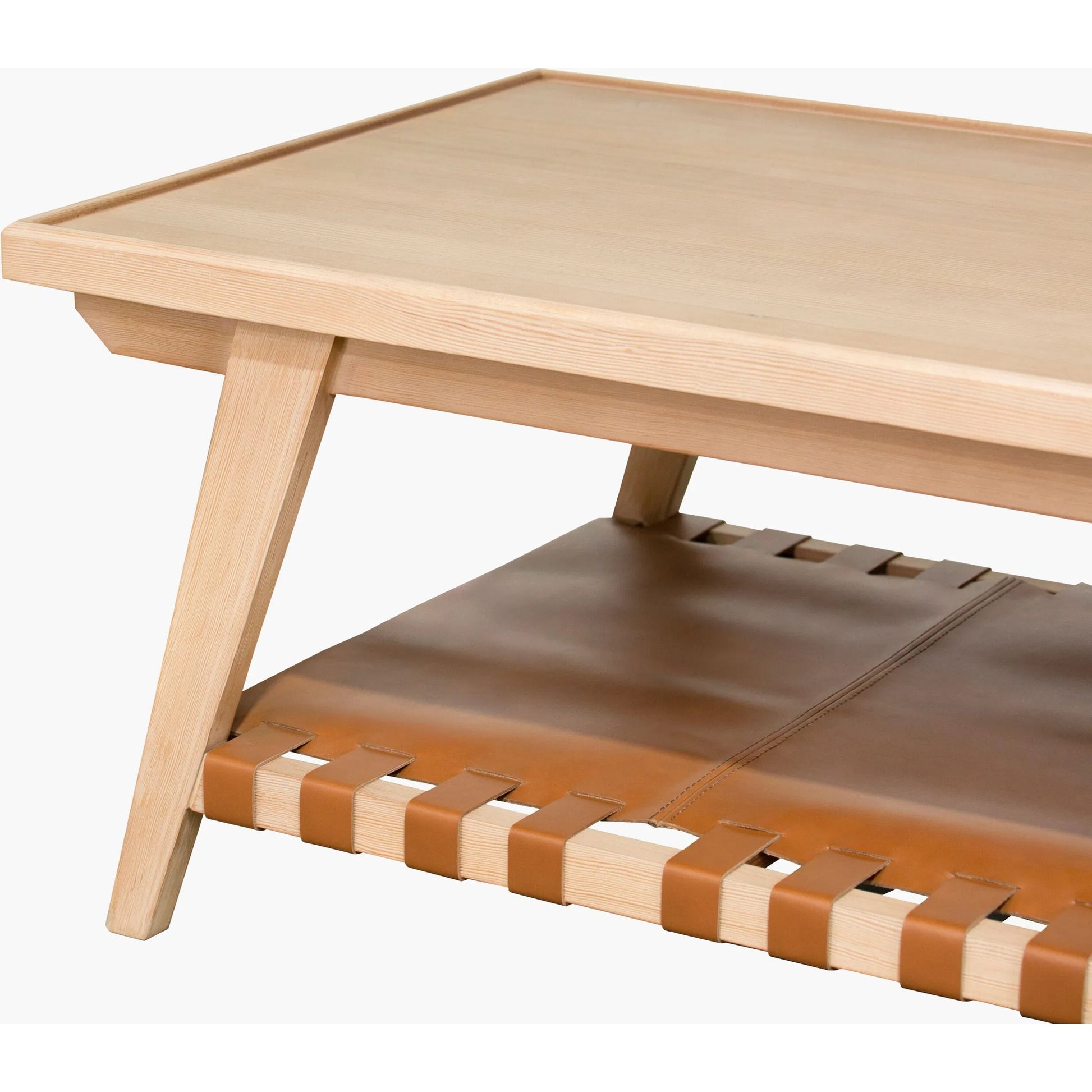 Taft Coffee Table by Becki Owens x Surya in beige, brown. Made from hemlock, leather wrapped in a unique style.