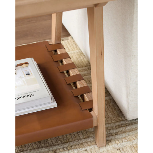 Taft Coffee Table by Becki Owens x Surya in beige, brown. Made from hemlock, leather wrapped in a unique style.