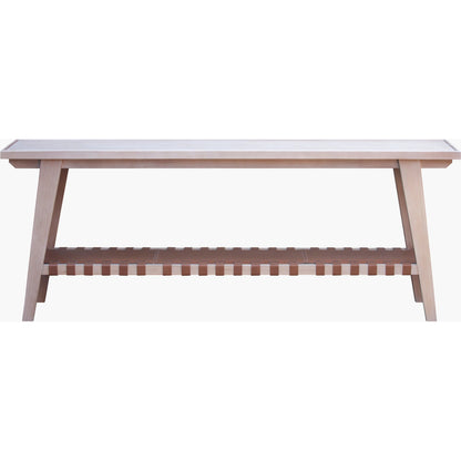 Taft Console Table by Becki Owens x Surya in beige, brown. Made from hemlock, leather wrapped in a unique style.