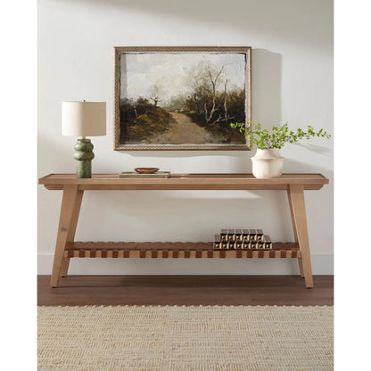 Taft Console Table by Becki Owens x Surya in beige, brown. Made from hemlock, leather wrapped in a unique style.