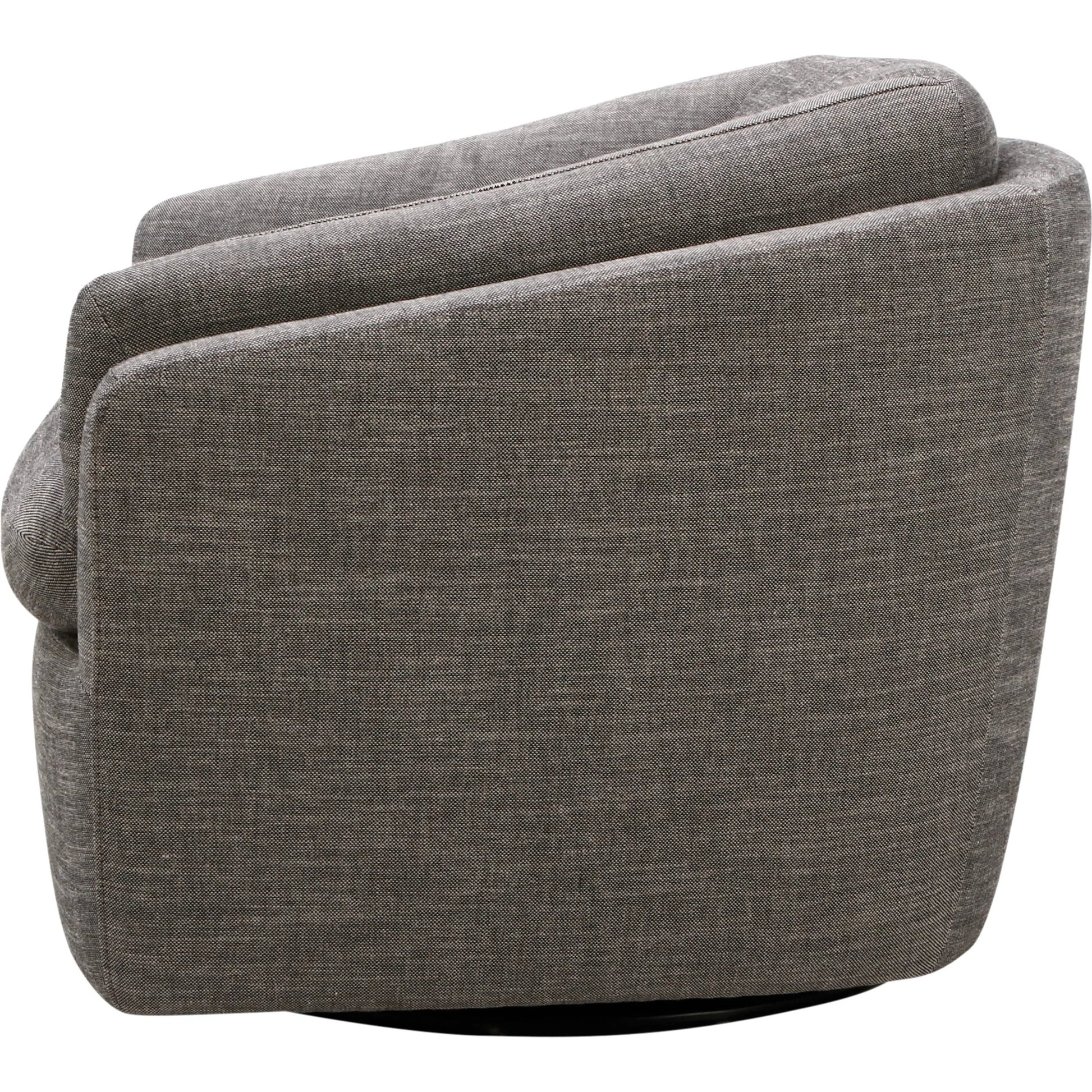 Torrey Swivel Chair by Becki Owens x Surya in gray. Made from linen, polyester, plywood, foam, duck feathers in a transitional style.