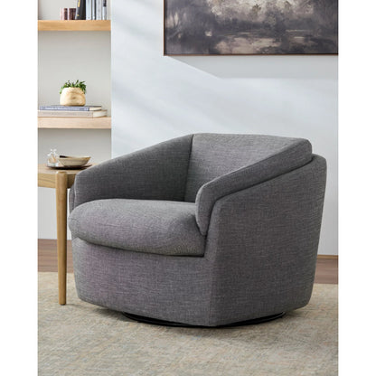 Torrey Swivel Chair by Becki Owens x Surya in gray. Made from linen, polyester, plywood, foam, duck feathers in a transitional style.