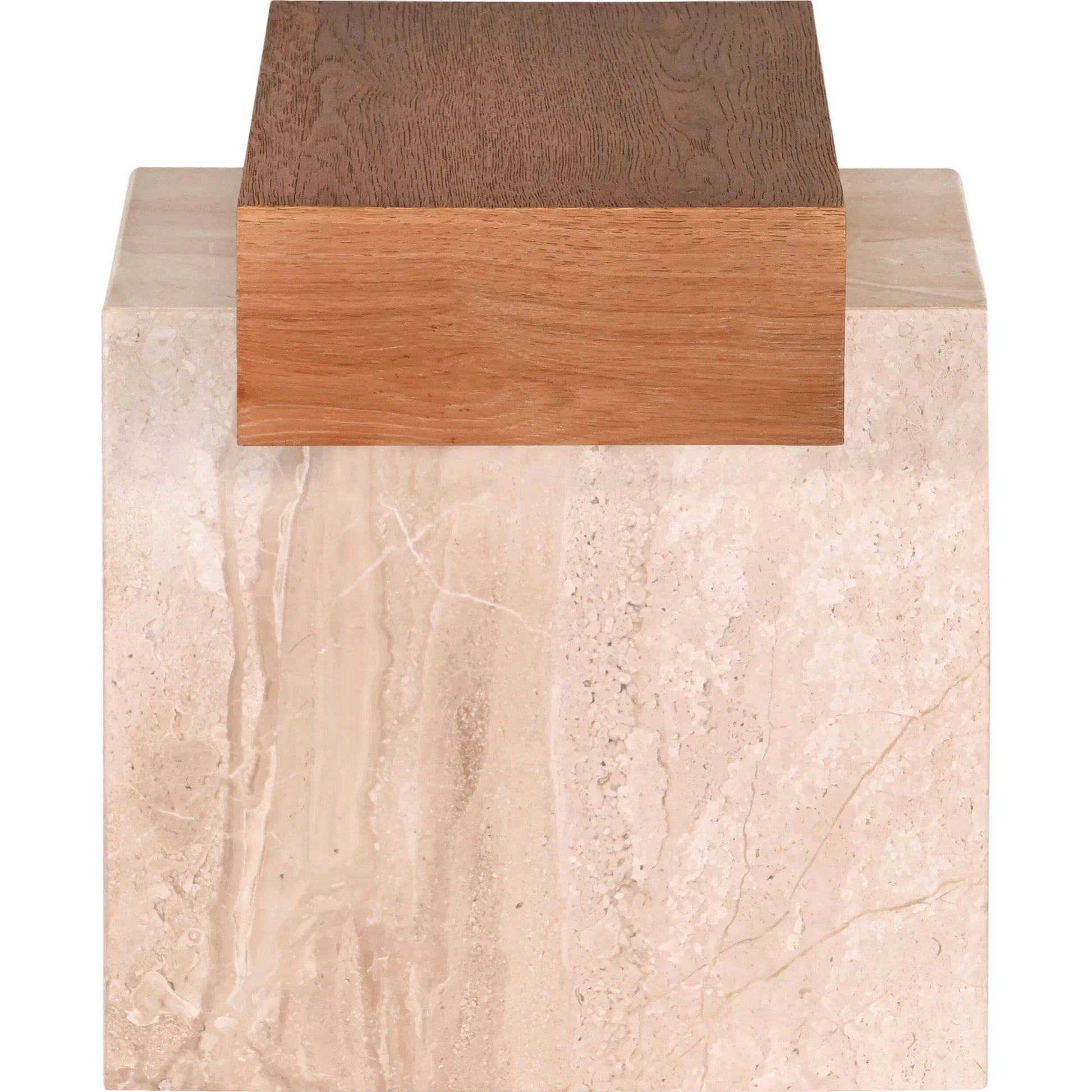 Tulare End Table by Becki Owens x Surya in cream, brown. Made from oak veneer, mdf, marble in a transitional style.