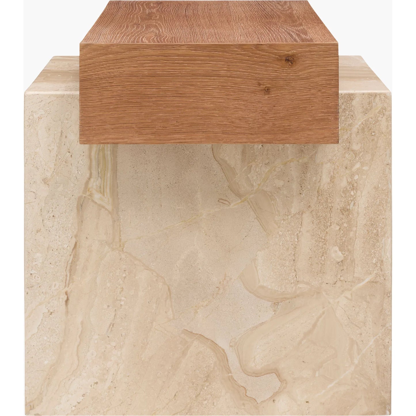 002 SI-2379489 | Additional Silo | Tulare End Table by Becki Owens x Surya in cream, brown. Made from oak veneer, mdf, marble in a transitional style.