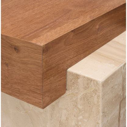 Tulare End Table by Becki Owens x Surya in cream, brown. Made from oak veneer, mdf, marble in a transitional style.