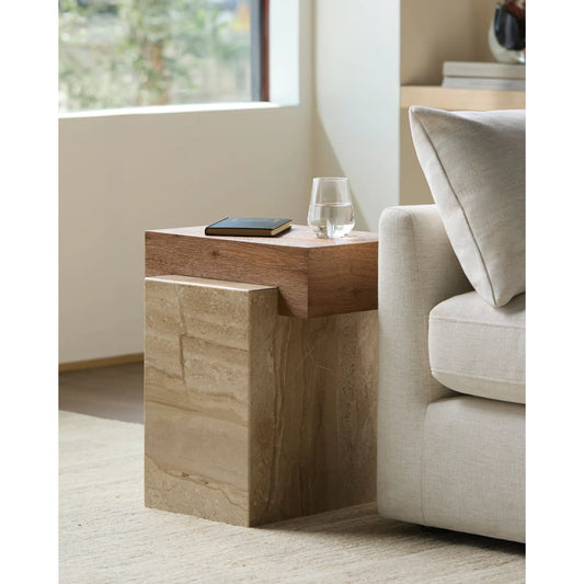 Tulare End Table by Becki Owens x Surya in cream, brown. Made from oak veneer, mdf, marble in a unique style.