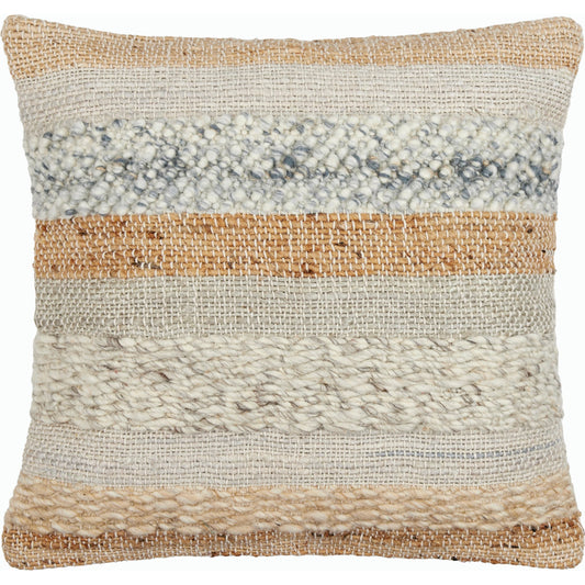 Boundary Pillow - 493466 by Surya in beige, tan, medium gray, dark blue. Made from wool, jute, cotton in a modern style.