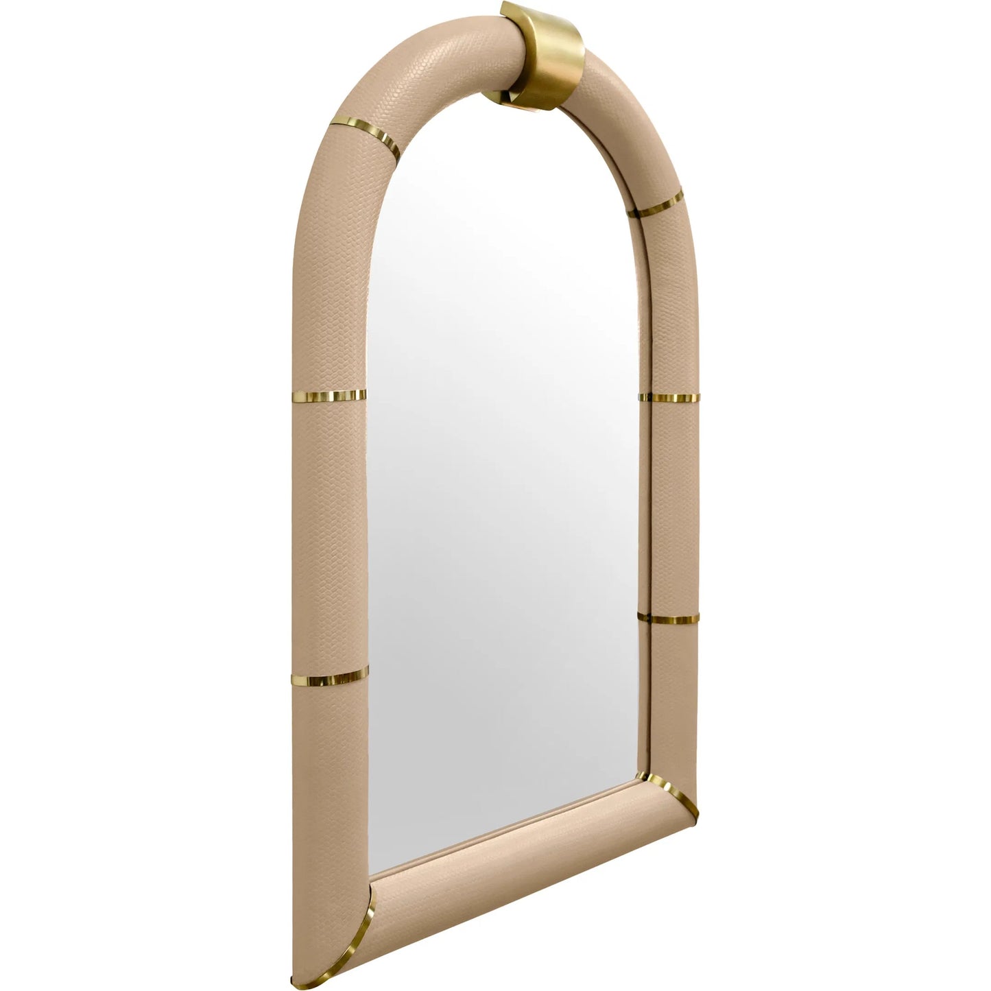 001 SI-2461256 | Primary Silo | Bowie Arched Faux Leather Mirror by Worlds Away in ivory. Made from unique in a transitional style.